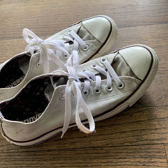 Converse All Stars beige with plaid trim lace up sneakers woman’s size 7.5 - Picture 4 of 9